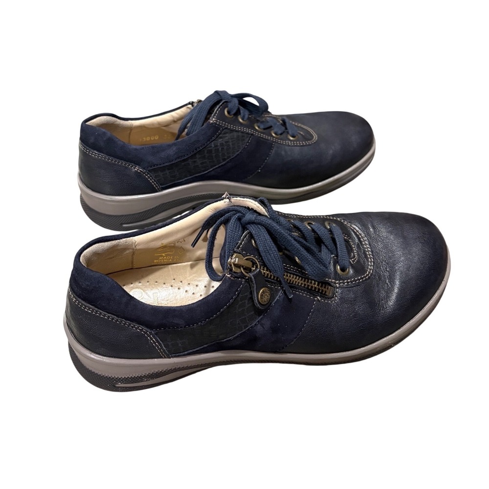Fidelio Haley Hallux Sneakers Women 6.5 UK 9 US Navy Blue Leather Zip Up EUC - Picture 2 of 6